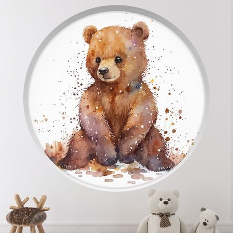 Stickers Trompe l'oeil Arche ronde Enfants - Ours - Diamètre 30 cm (1/4)