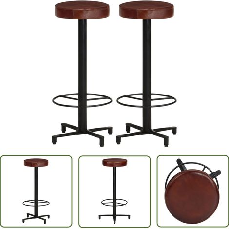 The Living Store Tabourets de bar lot de 2 76 cm cuir véritable - Tabouret De Bar - Tabouret De Comptoir - Chaise Haute - Mobilier De Cuisine - Cuir Véritable (1/5)