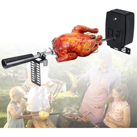 Kit de asador giratorio de acero inoxidable de 106 cm, motor, pinchos para carne, asador eléctrico, parrilla de cocción con tenedores, para acampada, fiestas y jardín (1/5)