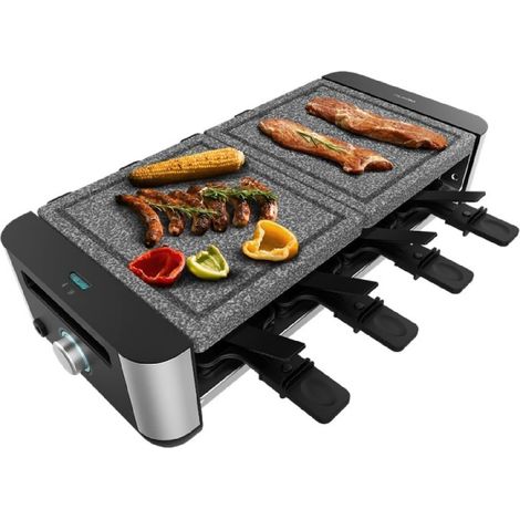 Raclette de Formaggio e grill de 1400 W congrill superiore de pietra naturale e confinitura in acciaio inox. (1/5)