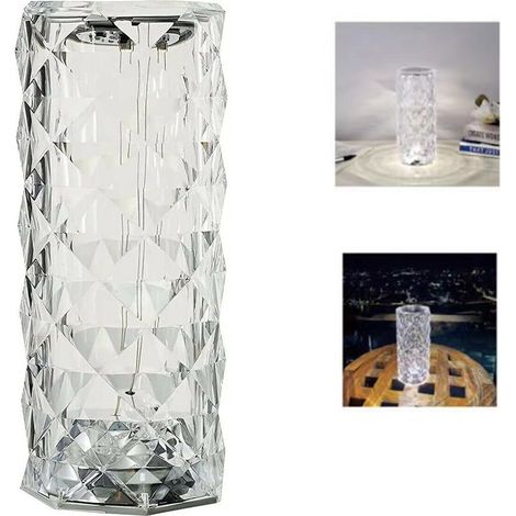 LAMPADA TAVOLO LED RICARICABILE TIPO CRISTALLO DIAMANTE RICARICABILE TOUCH ROSE (1/5)