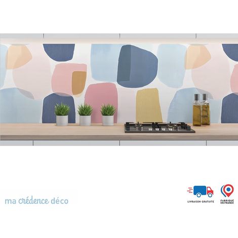 Crédence : Formes arrondies et colorées - Couleur bleu roi - Alu composite - 120 - 60 (1/3)