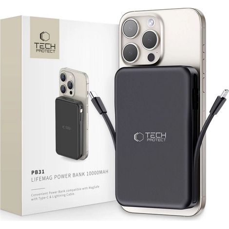 PB31 10000mAh 15W MagSafe Magnetische Powerbank mit USB-C iPhone Lightning-Kabeln – Schwarz