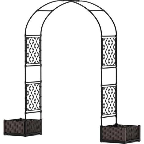 Arco de jardín, estructura metálica con revestimiento de PE, bandejas para plantas incluidas, negro-a, pequeño (1/2)