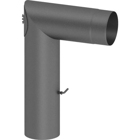 Tuyau de poêle gris coudé Ø150x300 mm avec clapet de tirage et trappe de ramonage