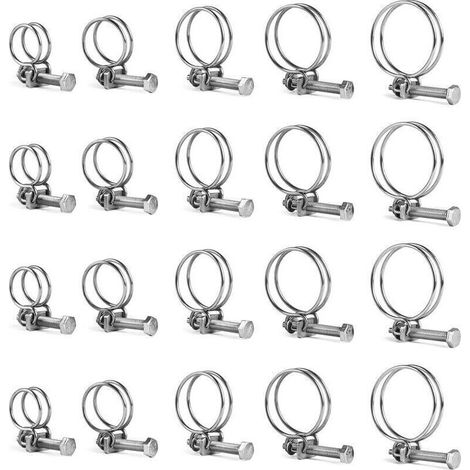 Rohrschellen aus Edelstahl 304 – Packung mit 20 verstellbaren Doppelschellen (16–40 mm) für Wasserleitungen