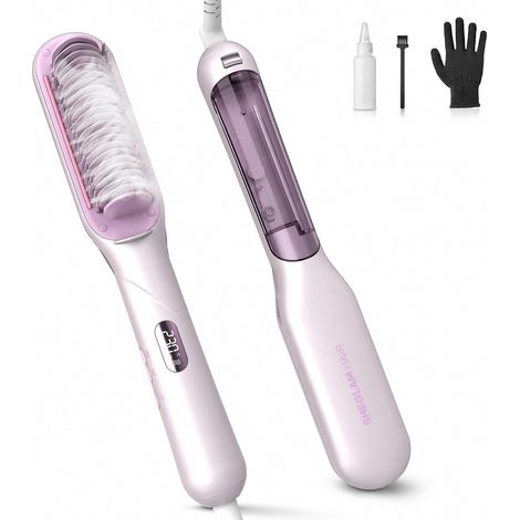 Steam Smoothing Brush, 3-in-1 Steam Heating Comb  Anti-heat nano-vapor, 3 steam modes, heats fast, shine, less heat damage, anti-frizz, dual voltage (1/5)