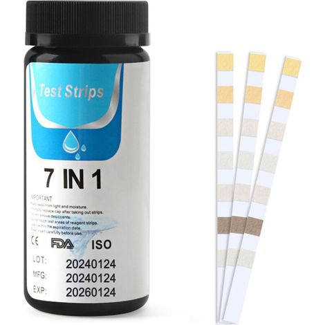 7 en 1 Testeur pour Eau de Piscine et Spa, 50 Bandelettes Test Piscine, Test Piscine Chlore et ph, Le Brome, la Dureté Totale, l’Alcalinité Totale, l’Acide cyanurique, Le Chlore Total (1/5)