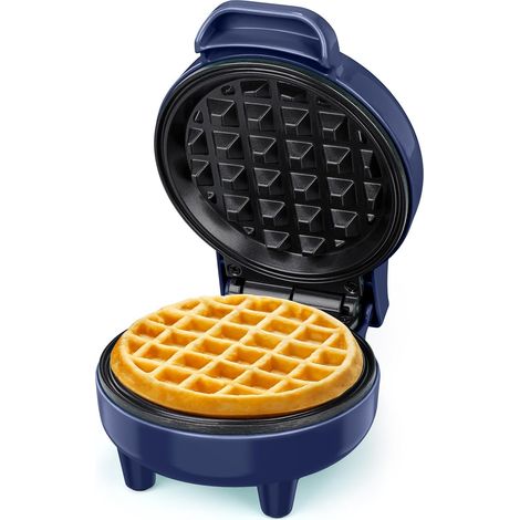 Mini gaufrier Machine à gaufres belges Petit gaufrier Classique, pour les anniversaires des enfants, les fêtes de famille, Pâques ou Noël, Design mignon et compact, 550 watts, Bleu (1/5)