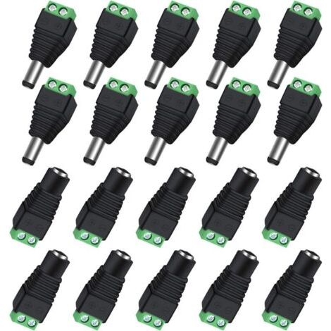 Lot de 10 Paires de connecteurs d'alimentation BNC/DC mâles et Femelles 2,1 x 5,5 mm pour caméra de vidéosurveillance/Bande LED (1/4)