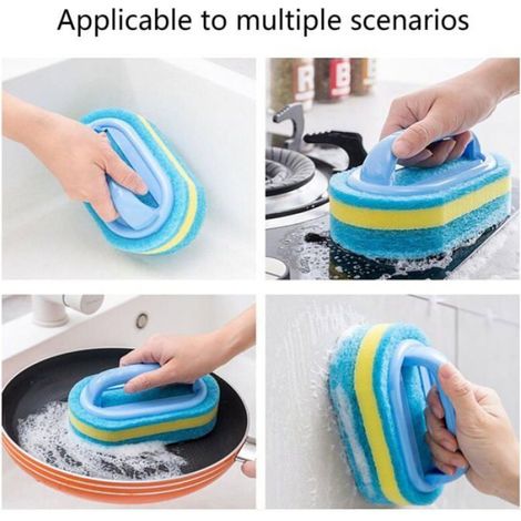 Brosse à Éponge de Nettoyage pour Salle de Bain, 2 Pièces, Poignée Plastique, Polyvalente pour Cuisine, Carrelage (1/4)
