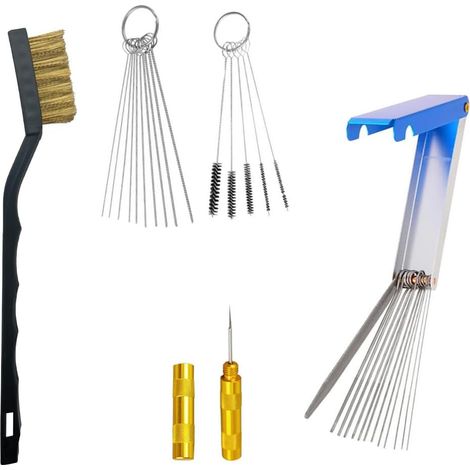 Kit de nettoyage pour gicleurs de carburateur : 13 fils, 10 aiguilles, 5 brosses, 1 outil de prélèvement, 1 brosse métallique. (1/5)