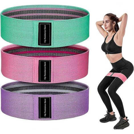 Lot de 3 bandes de résistance en tissu, antidérapantes, pour fessiers, exercices de musculation, yoga et pilates. (1/5)