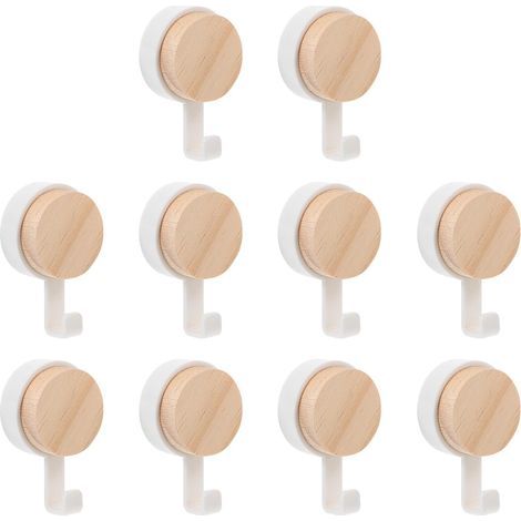 Dekorative weiße Wandhaken aus Holz, stabile und abnehmbare Klebehaken für Kleidung und Hüte, 10er-Set für Bad und Zuhause (1/5)