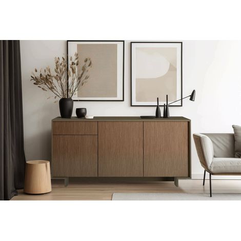 Dmora - Aparador Agrifoglio, Aparador de salón, Buffet de salón con 3 puertas y 1 cajón, 100% Made in Italy, 170x42h78 cm, Marrón y Nogal, con embalaje reforzado (1/5)