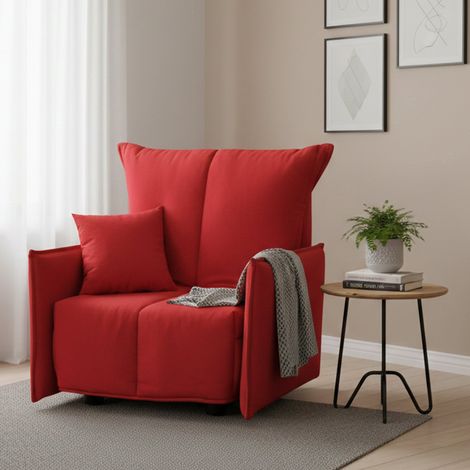 Talamo Italia Sofa cama Almerinda, Sofá individual, 100% Made in Italy, Sillón de salón con apertura trolley, en tela acolchada, con reposabrazos estándar, Cm 110x90h85, Rojo, con embalaje reforzado (1/5)