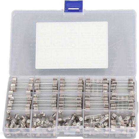 250 fusibles en verre de 1 A à 20 A, 5 x 20 mm et 6 x 30 mm. Assortiment de fusibles en verre à action rapide.