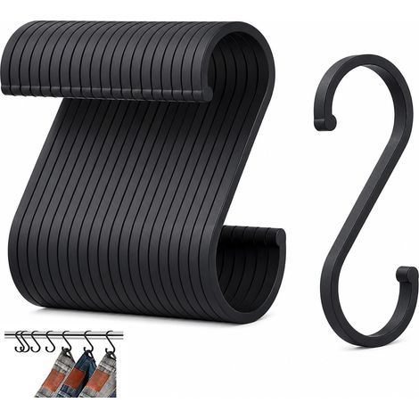 20PCS Crochets en S Plastique Noir pour Rangement Cuisine Salle de Bain et Maison, Crochet Suspension Multifonction Léger pour Organisation de Vêtements Ustensiles et Accessoires (1/5)
