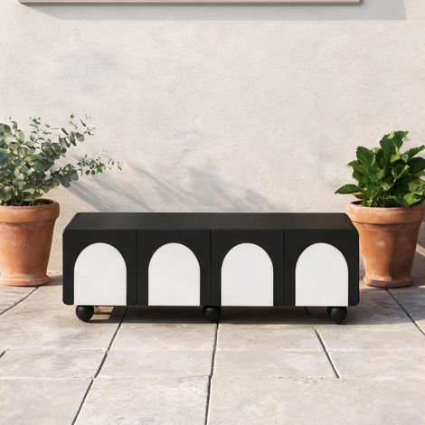 Meuble TV bas noir mat et blanc 180 cm avec tiroirs et portes (1/5)