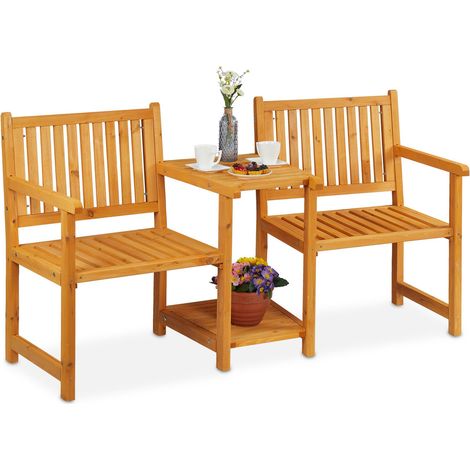 Relaxdays Panca da Giardino con Tavolino Integrato, 2 Posti, Legno Robusto, Panchina Esterno per Blacone, Marrone Chiaro, 86 x 161 x 61 cm (1/5)