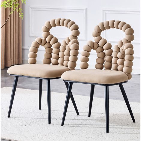 Silla de comedor de terciopelo color camel con respaldo open-back Bobble y patas de metal negro,48×50×86cm (1/5)