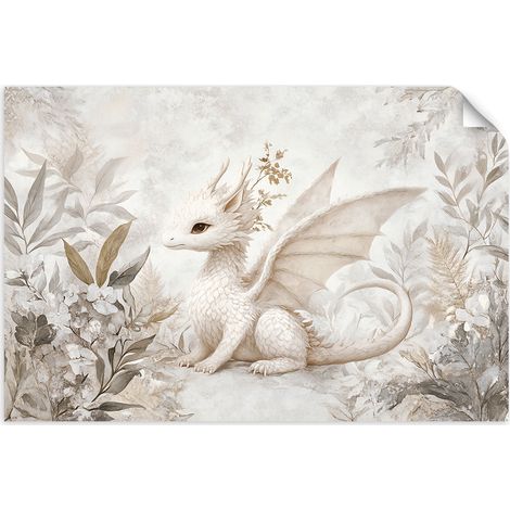 Poster autocollant Tableau pour chambre d'enfant Adorables petits dinosaures Paysage beige 150x100 (1/3)