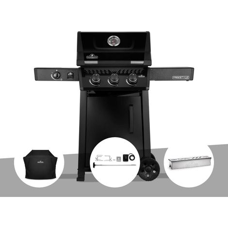 Barbecue gaz Freestyle 365 noir 3 brûleurs et 1 réchaud latéral + Housse de protection + Rôtissoire + Boitier de fumage - Napoléon