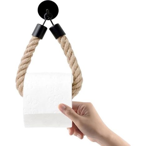 Porte Papier Toilette - Vintage - Corde en Chanvre - Bois - Noir Mat - Écologique et Durable (1/4)