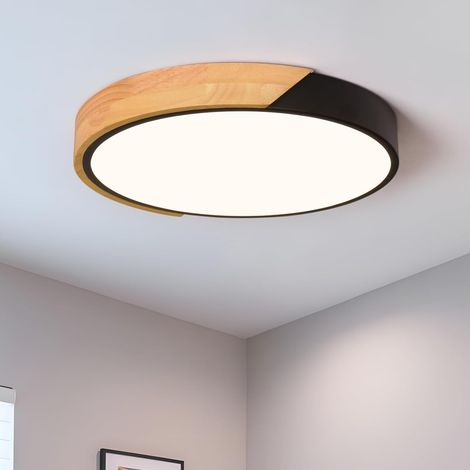 Modern LED Ceiling Lights, Simple Wooden Recessed Ceiling Lights, 3000K Non-dimmable, Round Lighting with Acrylic Lampshades, Suitable for Bedroom Laundry Room Corridors (Black) (1/5)