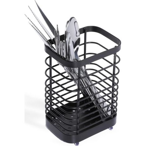 Bestekmandje - Acier Inoxydable 304 - Pour Tiroirs et Plans de Travail de Cuisine - 10 x 7,5 x 15 cm - Noir - 1 Pièce