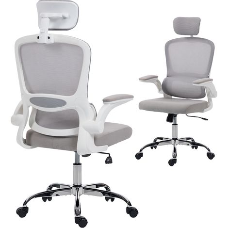HOMCOM High Back Mesh Computer Desk Chair with Lumbar Support, Grey (1/5)