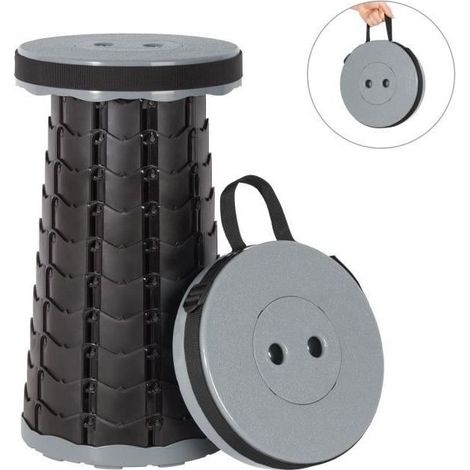 Tabouret telescopic Portable, Foldable in Plastic, Seat Pliant Portable for the fishing Camping, Load Max 150KG, Gray Black (1/4)