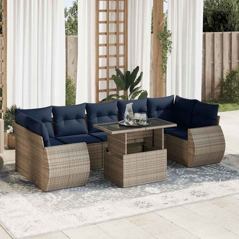 Set sofás jardín y cojines 8 pzas ratán sintético acacia gris vidaXL (1/5)