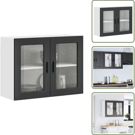 Armoire murale de cuisine avec porte en verre Porto noir - Armoire Murale De Cuisine - Armoires Murales De Cuisine - Meuble Mural De Cuisine - Armoire Murale Avec Verre (1/5)