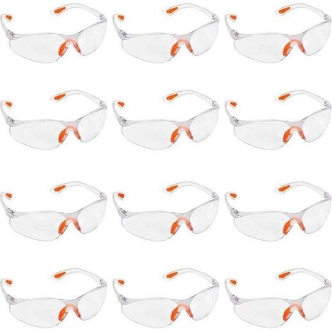 Lot de 12 Lunettes de Sécurité Transparentes Lunettes de Protection avec Verres en Plastique, Pont-de-Nez et Embouts de Branc (1/4)
