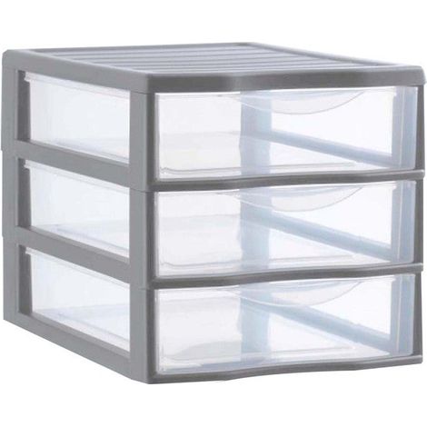 Mini tour de rangement plastique 3 tiroirs – Polypropylène gris – Dimensions L.18 x P.21 x H.17 cm – Fabrication française – Sundis (1/3)