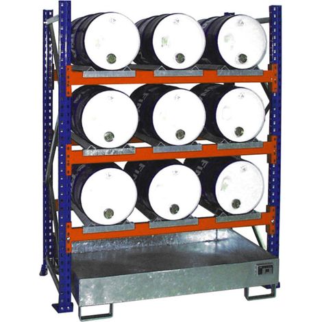 Bauer Anbauregal 3005 für Fässer mit 3 Ebenen, Auffangwanne ohne Gitterrost, 9x60l liegend