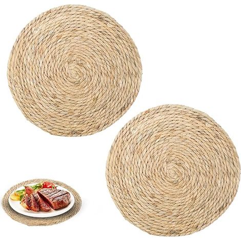 Dessous de Plat Ronds Osier Marron 20 cm Sets de Table tressés Dessous de Verre antidérapants théière Tasse Table à Manger décoration Naturelle (1/5)