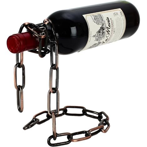 Porte-Bouteille de vin, Chaîne Magique, en Acier Inoxydable de vin Bouteille de Vin Support Fantaisie Cadeau pour décoration de Cuisine Bronze (1/4)