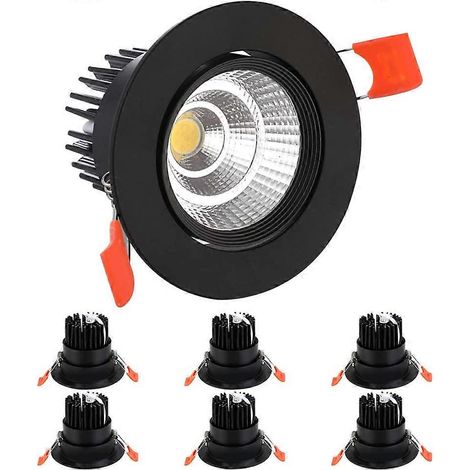 Downlight LED 7W COB, AC 220-240V, blanc chaud 3000K, réglage 30°, IP44, découpe 70-80mm (noir) [Classe énergétique A] (1/5)