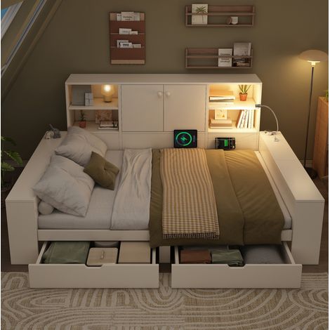 Bett Doppelbett Stauraum 140x200 Holz Weiß OKMYHOME (1/5)