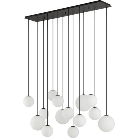 Pendelleuchte Schwarz Weiß 100 cm lang Metall Glas H: max. 130 cm G9 Kugelschirm Hängelampe