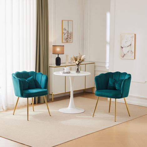 Sedia imbottita in velluto verde con gambe in metallo dorato 63,0 x 58,0 x 77,0 cm (1/5)