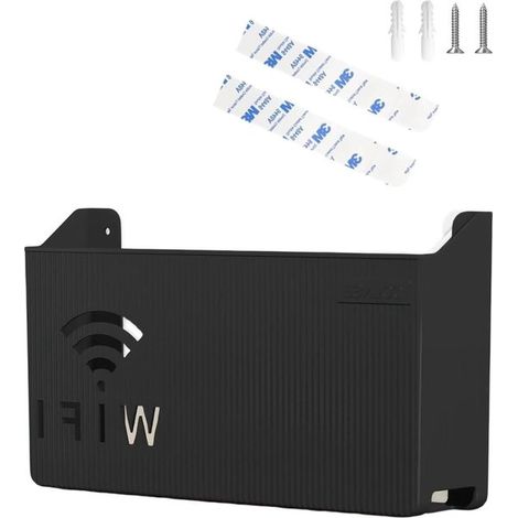 Soporte de pared para Wi-Fi y decodificador - organizador de cables decorativo (negro) (1/5)