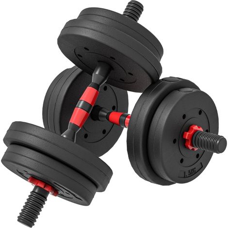 Haltères 2-en-1 réglables 15 kg transformables en barre longue, set compact pour musculation complète à la maison, poignées antidérapantes, noirs  CHICFURN (1/5)