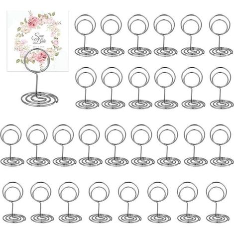30 pièces de porte-noms de table argentés, porte-photos à pince, porte-photos sur pied, porte-cartes de table de mariage, porte-numéros de table, pour (1/5)