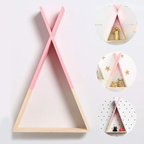 Étagère murale rose de style nordique. Étagère murale triangulaire en bois. Étagère pour chambre d'enfant, salon, chambre de bébé. Étagère de rangement triangulaire en bois. (1/4)