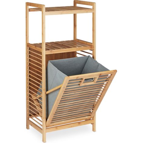 Mobile bagno scaffale porta biancheria con sacco pratico design moderno 80 x 50 x 30 cm in bambù naturale 130010817
