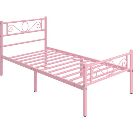 Yaheetech Letto in Ferro Battuto con Doghe Struttura Letto in Metallo Stile Rustico Moderno Rosa Singolo 90 x 190 cm (1/5)