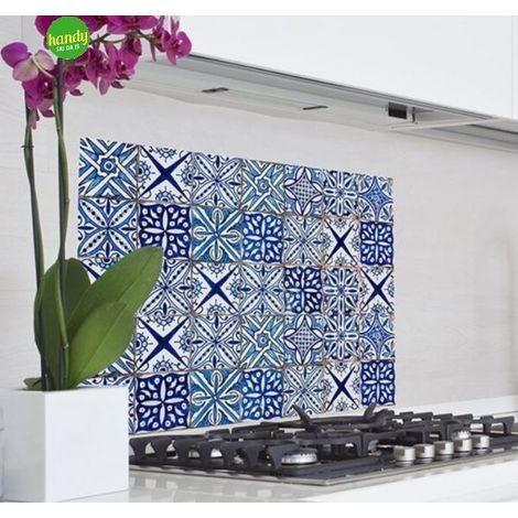 Sticker ricetta blue azulejos Crearreda adesivo murale frasi famose natura geometrie fantASIE 47X67 CM